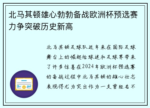 北马其顿雄心勃勃备战欧洲杯预选赛力争突破历史新高 北马其顿雄心勃勃备战欧洲杯预选赛力争突破历史新高