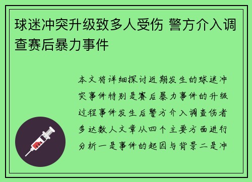 球迷冲突升级致多人受伤 警方介入调查赛后暴力事件